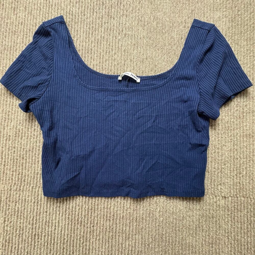 Reformation Ribbed Boatneck Cropped Tshirt Navy Blue Size medium